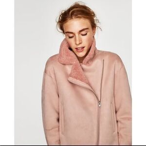 ZARA Pink Shearling Faux Suede Jacket XS